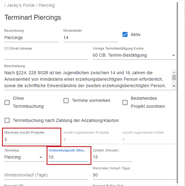 45 Piercing Vorbereitungszeit