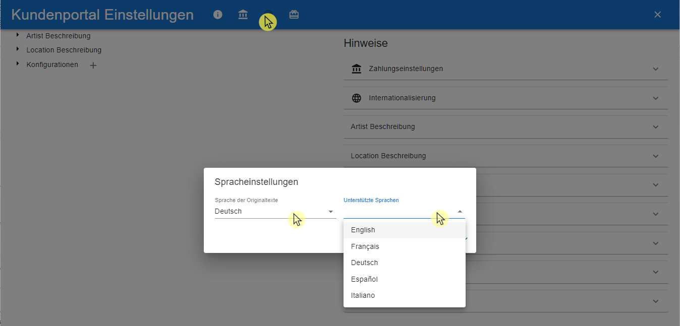 65 Sprachen Auswahl