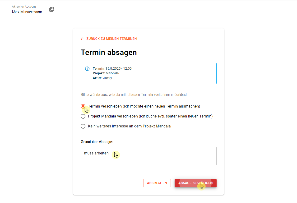 97 Self Service Terminabsage