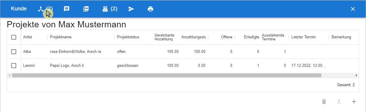 26 Kundenerfassung Projektliste