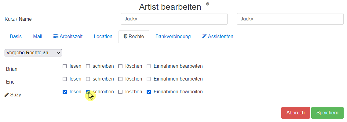 10 Artist Bearbeiten Rechte