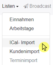 07 iCal Import Menue
