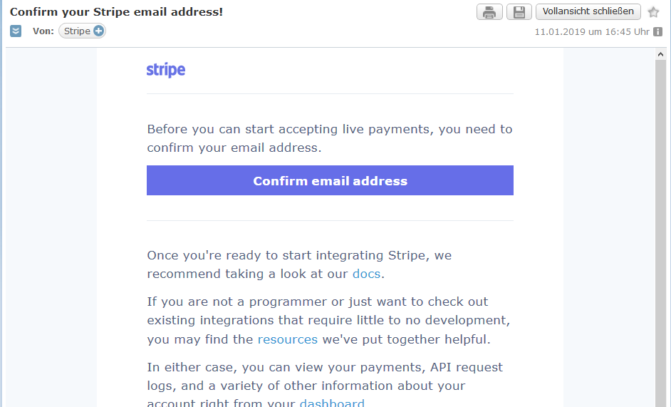 19 stripe confirm email