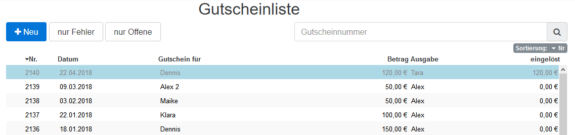 16 Gutscheinliste Sortierung