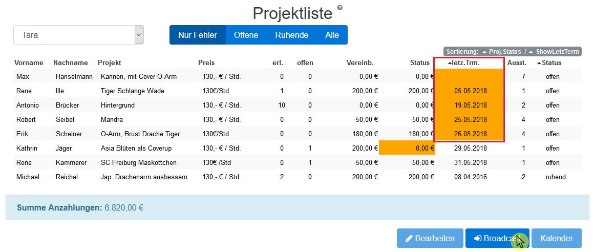 07 Projektliste brauchen Termine