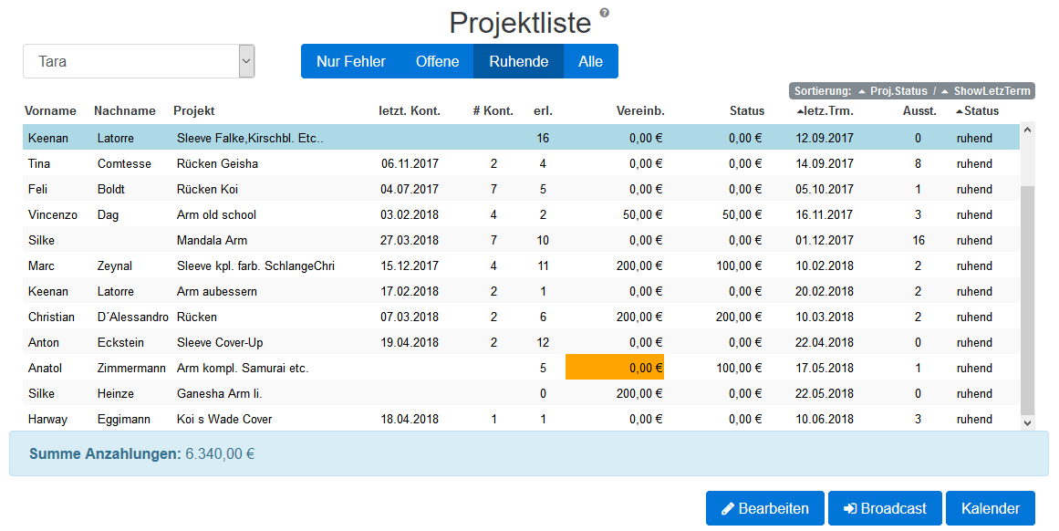 11 Projektliste ruhende